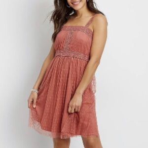 Maurices Dusty Rose Lace Mesh Dress Size XS
